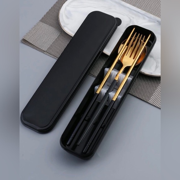 ✨3for$38 New 4pc Stainless Steel Cutlery Set ~ Travel Spoon Fork Chopstick Set - Picture 8 of 11